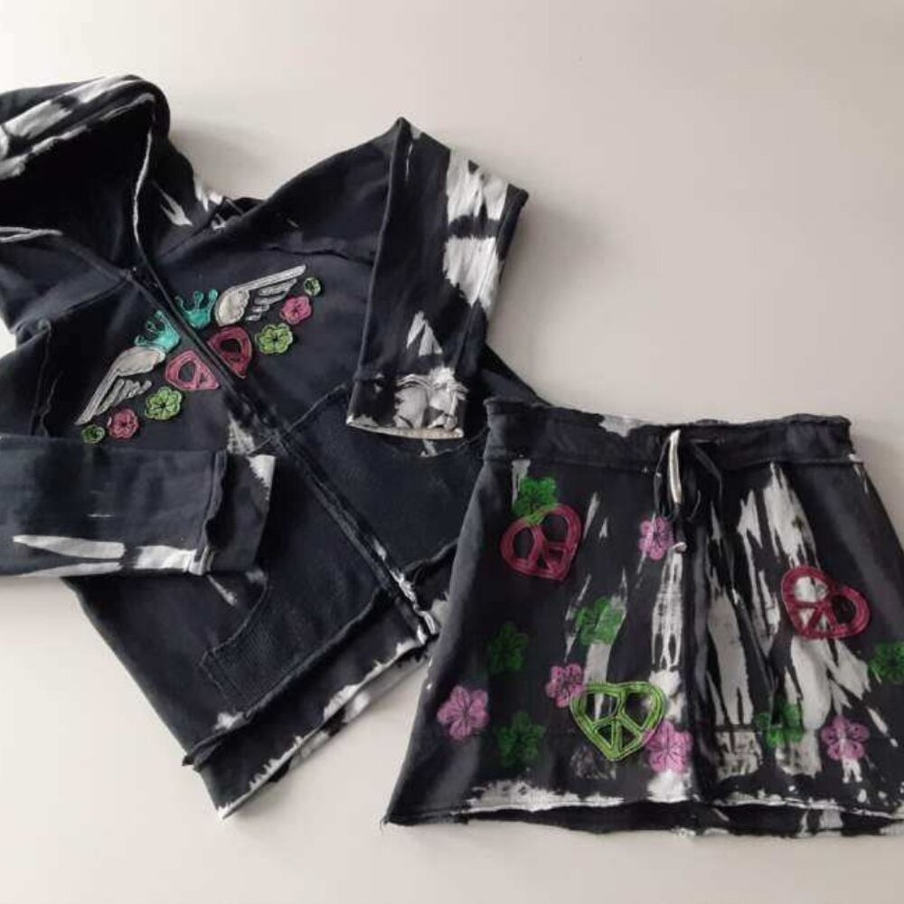 Tru Luv 100% Cotton Tie Dye 2 pc hoodie and drawstring skirt - M